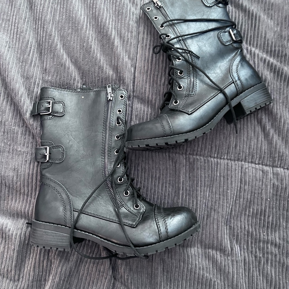 Sleek Black Lace-Up Combat Boots
